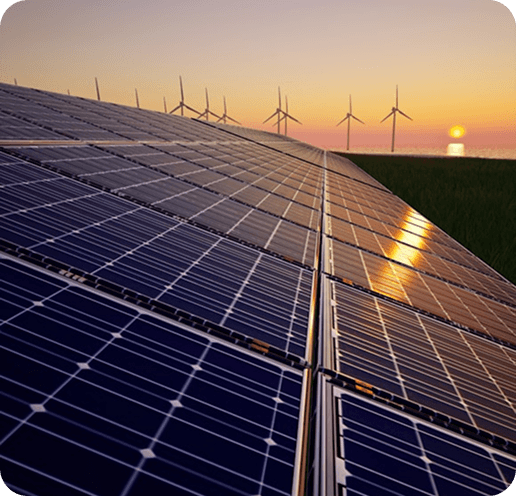 Solar panels and wind turbines